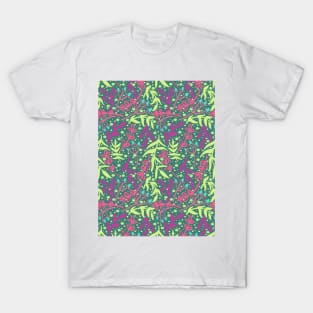 Botanicals and Dots - Hand drawn Design - Green, Pink, Teal Blue T-Shirt